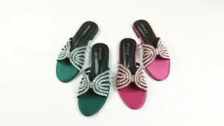 Spunkz Jamie Crystal Criss-Cross Stones Embellished Flats Sandals