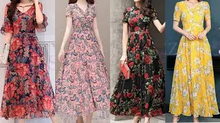 glamorous and stylish floral prints crinkle chiffon long maxi dress design 2020
