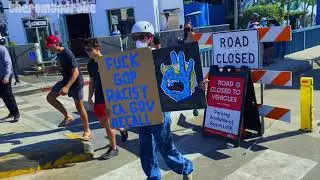 ANTIFA suspect goes wild when we get close to him at a no V MANDATE rally in Santa Monica.