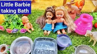 Two Little Barbie's Taking Bath in Village/ Barbie Bathing/ Barbie Bath Time/ Barbie Cartoon