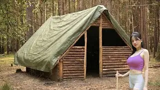 She Built a Wooden House by Hand Alone in the Wilderness | Full 30-Day Start-to-Finish Build