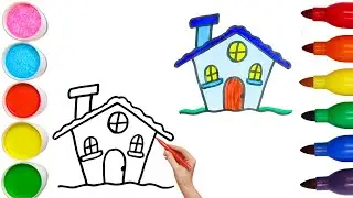 How To Draw cute House Drawing, Painting & Coloring For Kids and Toddlers_🌈🎨