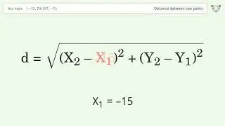 Find the distance between two points p1 (-15,78) and p2 (87,-5): Step-by-Step Video Solution