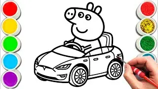 Peppa Pig driving a Tesla car Drawing, Painting & Coloring For Kids and Toddlers_ Child Art