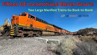 Fifteen GE Locomotives! Eleven Gevo's! Two Large Manifest Trains Go Back-to-Back! UP vs BNSF! 4K HDR
