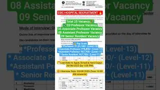 #ESICRecruitment #MedicalJobsIndia #ESICIndore #esic  #SeniorResidentJobs #MBBSJobs #Govt.Jobs2025