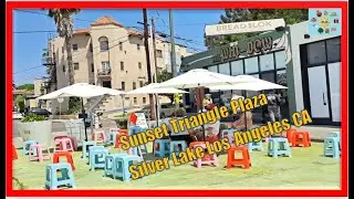 Sunset Triangle Plaza Silver Lake Los Angeles CA Tacos Delta Micheltorena Stairs Silverlake Flea