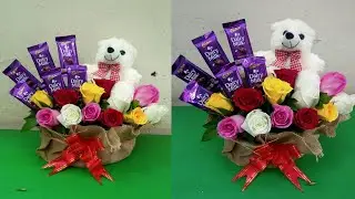 Mixed Roses With Daily Milk Chocolate Bouquet Ideas //Beautiful And New Flower Arrangement