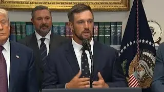 Bryson DeChambeau speaks during Trump executive order to revive Presidential Fitness Test