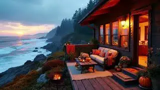 Cozy Sunset Fireplace by the Ocean 🌅🔥 | 8 Hours of Warm Ambience Sounds