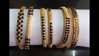 Latest Simple Gold Black Beads Bangle Designs With Weight