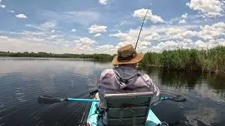 Stormfox Inflatable Kayak bass fishing South Africa. Digging largies out tight against the reeds.