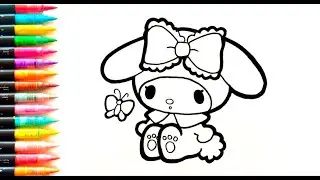 MENGGAMBAR DAN MEWARNAI KARTUN MYMELODY SANRIO CANTIK, my melody lucu, drawing and coloring