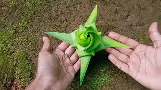 coconut leaves star with rose flower making/palm leaves craft ideas