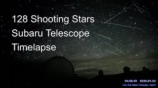 [NO CIRCLES] Timelapse of 128 shooting stars and meteors, in 4 hours from Subaru Telescope, Hawaii.