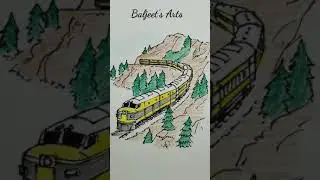 How to draw a train/Train in mountain/Train scenery/Train on curve/Baljeet's Arts