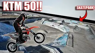 RIDING THE ONLY KTM 50 IN MX BIKES AT A SKATEPARK!?