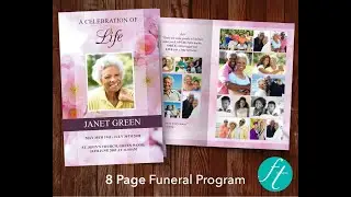Pink Blossom 8 Page Funeral Program Template