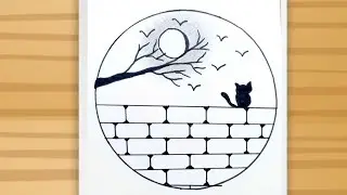Easy Circle Scenery Drawing | Pencil Drawing in Circle Easy Step By Step | Panda Drawing in Circle