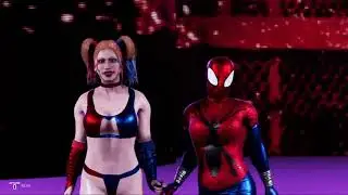 (REQUEST) HOT SUPER HEROINE DC MARVEL: BLACK WIDOW & WONDER WOMAN VS HARLEY QUINN & SPIDERGIRL