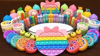 PASTEL HELLO KITTY LIME ! Mixing Random into GLOSSY ! Satisfying Slime Videos #1425