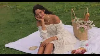 Asian Woman Enjoying Picnic In Boho Retro Style In Slow Motion