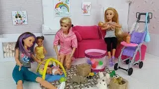 Barbie and two cute little baby dolls Babysitter Skipper and Rapunzel doll play toys.
