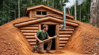 Building a Warm Underground Wooden House for Survival | Secret Bunker & Catch and Cook