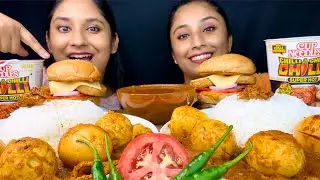 Spicy Egg Curry with Rice🍛,Burger,Spicy Chilli 🌶️ Noodles Eating Challenge|Funny Food Challenge🤣