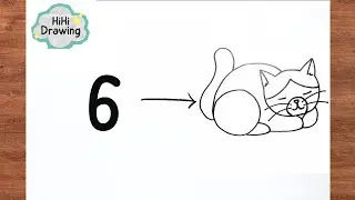 How to Draw Cat using Number 6 | Easy Drawing Step by Step