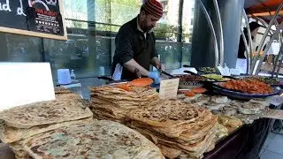 Food from Morocco, Msemen Flat Bread and More. Seen in London. World Street Food