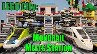 LEGO City - Monorail Meets Station - Platforms, Overpass & Departure Boards MOC