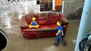 Destroying A Red Leather Sofa! With A 360° Excavator Selector Grab.