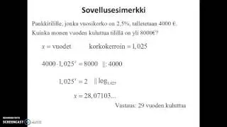 Eksponenttiyhtälön ratkaiseminen ja logaritmi