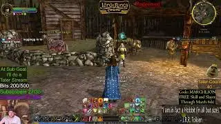 Poteen OBowen playing LOTRO,  *Landroval* LORE-MASTER (red line) getting to lvl 90