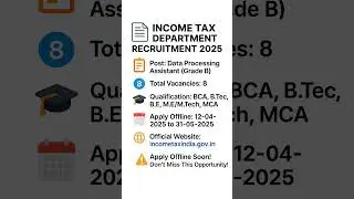 Income Tax Department Recruitment 2025 | 8 Data Processing Assistant Posts | Offline Apply by 31 May