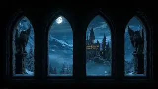 4K Silent Night Castle Windows 🕯️ Cinematic Fantasy Ambience for Relaxation