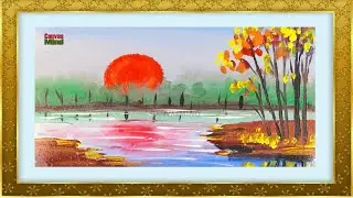 Beautiful Village Riverside Landscape Scenery Paintings By CanvasMind