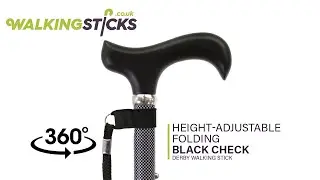Height-Adjustable Folding Black Check Derby Walking Stick