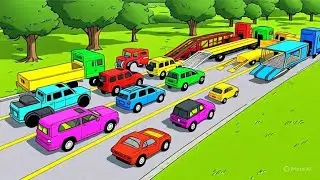 Double Flatbed Trailer Truck vs Speedbumps Train vs Cars | Tractor vs Train Beamng.Drive #3