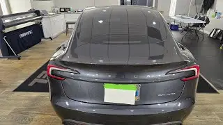 What does the Tesla Model 3 rear window look like when it's partially tinted? Xpel Ceramic Film