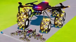 Big & Small Spider Drone Police Spiked Thorns Monster Truck McQueen vs Thomas the Train BeamNG.drive