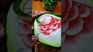 watermelon leaf flower carving #fruitcarving #watermeloncarving