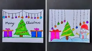 Merry Christmas Drawing Easy / Santa Claus Drawing / Christmas Tree Drawing / Christmas Day Drawing