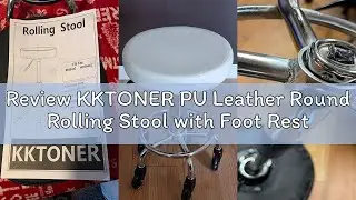 Review KKTONER PU Leather Round Rolling Stool with Foot Rest Swivel Height Adjustment Spa Drafting S