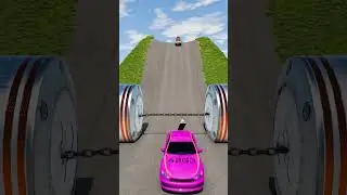 Chained Bollards vs Cars & School Bus BeamNG Drive #game