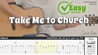 Take Me To Church (Easy Version) - Hozier | Fingerstyle Guitar | TAB + Chords + Lyrics