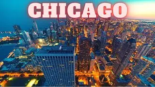 Aerial Night View of Chicago Downtown By Drone Footage