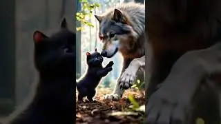 Black cat with wolf         #catvideo #cat