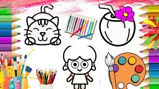How to Draw Cat, Coconut and Doll | Kids Coloring Videos | Coloring Funland